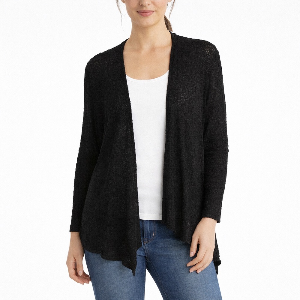 Chico’s Classic Lightweight Black Open Front Cardigan Size 1 M